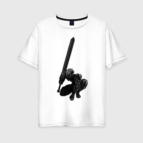Женская футболка хлопок Oversize с принтом Berserk Guts , 100% хлопок | свободный крой, круглый ворот, спущенный рукав, длина до линии бедер
 | anime | armor | berserk | black | cape | guts | strong | sword | warrior | аниме | берсерк | гатс