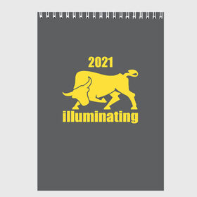 Скетчбук с принтом Illuminating бык 2021 , 100% бумага
 | 48 листов, плотность листов — 100 г/м2, плотность картонной обложки — 250 г/м2. Листы скреплены сверху удобной пружинной спиралью | Тематика изображения на принте: bull | new year | pantone | power | symbol | ultimate grey | мощь | новый год | сила | символ | энергия