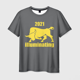 Мужская футболка 3D с принтом Illuminating бык 2021 , 100% полиэфир | прямой крой, круглый вырез горловины, длина до линии бедер | bull | new year | pantone | power | symbol | ultimate grey | мощь | новый год | сила | символ | энергия