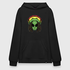 Худи SuperOversize хлопок с принтом Reggae alien , 70% хлопок, 30% полиэстер, мягкий начес внутри | карман-кенгуру, эластичная резинка на манжетах и по нижней кромке, двухслойный капюшон
 | Тематика изображения на принте: alien | волосы | инопланетянин | кепка | нло | пришелец | растаман | регги | хипстер | шляпа