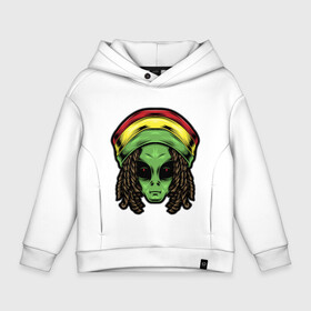 Детское худи Oversize хлопок с принтом Reggae alien , френч-терри — 70% хлопок, 30% полиэстер. Мягкий теплый начес внутри —100% хлопок | боковые карманы, эластичные манжеты и нижняя кромка, капюшон на магнитной кнопке | Тематика изображения на принте: alien | волосы | инопланетянин | кепка | нло | пришелец | растаман | регги | хипстер | шляпа