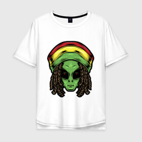 Мужская футболка хлопок Oversize с принтом Reggae alien , 100% хлопок | свободный крой, круглый ворот, “спинка” длиннее передней части | alien | волосы | инопланетянин | кепка | нло | пришелец | растаман | регги | хипстер | шляпа