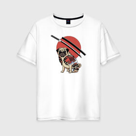 Женская футболка хлопок Oversize с принтом Yakuza , 100% хлопок | свободный крой, круглый ворот, спущенный рукав, длина до линии бедер
 | животные | катана | мопс | самурай | хипстеры | якудза | япония
