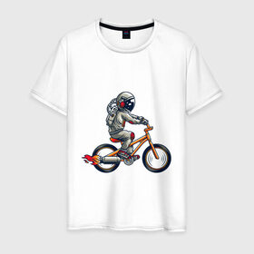 Мужская футболка хлопок с принтом Астронавт на велосипеде , 100% хлопок | прямой крой, круглый вырез горловины, длина до линии бедер, слегка спущенное плечо. | астронавт | велосипед | космонавт | космос | костюм | ракеты | скафандр | хипстер | шлем