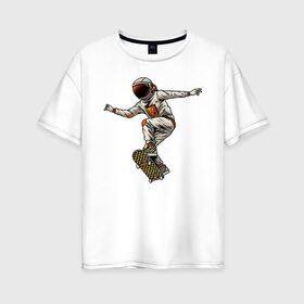 Женская футболка хлопок Oversize с принтом Астронавт на скейте , 100% хлопок | свободный крой, круглый ворот, спущенный рукав, длина до линии бедер
 | 
