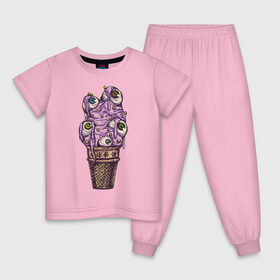Детская пижама хлопок с принтом EYES CREAM , 100% хлопок |  брюки и футболка прямого кроя, без карманов, на брюках мягкая резинка на поясе и по низу штанин
 | глаза | мороженое | рисунок | рожок | стаканчик | хипстер