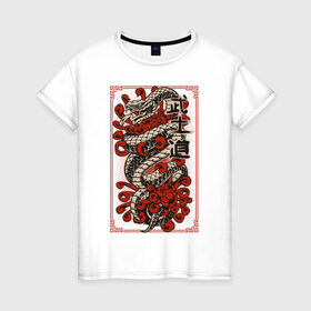 Женская футболка хлопок с принтом Японский стиль , 100% хлопок | прямой крой, круглый вырез горловины, длина до линии бедер, слегка спущенное плечо | гадюка | змея | знаки | иероглифы | рисунок | стиль | хипстер | япония