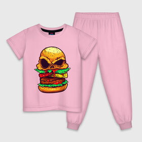 Детская пижама хлопок с принтом Голодный бургер , 100% хлопок |  брюки и футболка прямого кроя, без карманов, на брюках мягкая резинка на поясе и по низу штанин
 | бургер | бутерброд | голодный | кровь | мясо | хипстер | череп