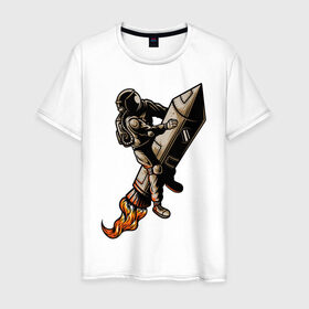 Мужская футболка хлопок с принтом Астронавт на ракете , 100% хлопок | прямой крой, круглый вырез горловины, длина до линии бедер, слегка спущенное плечо. | астронавт | космонавт | космос | костюм | скафандр | хипстер | шлем