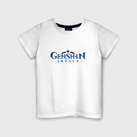 Детская футболка хлопок с принтом GENSHIN IMPACT , 100% хлопок | круглый вырез горловины, полуприлегающий силуэт, длина до линии бедер | anime | genshin impact лого | wifu | аниме | вайфу | геншин импакт | геншн импакт | игры | персонажи
