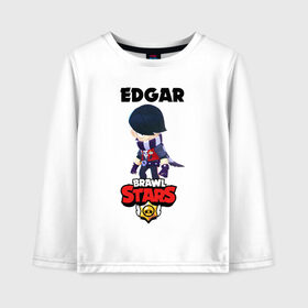 Детский лонгслив хлопок с принтом BRAWL STARS EDGAR. , 100% хлопок | круглый вырез горловины, полуприлегающий силуэт, длина до линии бедер | 8 bit | brawl stars | byron | colette | crow | edgar | gale | leon | max | mr.p | sally leon | shark | virus 8 bit | werewolf leon | акула | байрон | берли | бравл старс | ворон | коллет | макс | оборотень | эдгар