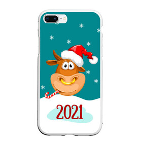 Чехол для iPhone 7Plus/8 Plus матовый с принтом 2021 Год быка , Силикон | Область печати: задняя сторона чехла, без боковых панелей | 2021 | 7 января | bull | newyear | santa | бык | быки | бычок | год быка | дед мороз | корова | новогодние каникулы | новогодние праздники | новый 2021 | новый год | новый год 2021 | рождество | сани | санта | санта клаус