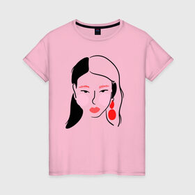 Женская футболка хлопок с принтом Black and Red , 100% хлопок | прямой крой, круглый вырез горловины, длина до линии бедер, слегка спущенное плечо | губы | девушка | женщина | минимализм | очки | рисунок