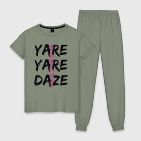 Женская пижама хлопок с принтом YARE YARE DAZE , 100% хлопок | брюки и футболка прямого кроя, без карманов, на брюках мягкая резинка на поясе и по низу штанин | jojo log | jojo no kimyou na bouken | jojos bizarre adventure | невероятное приключение джоджо