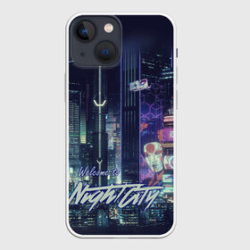 Чехол для iPhone 13 mini с принтом Welcome to Night City ,  |  | ceberpunk | city | night | welcome | киберпанк