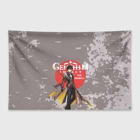 Флаг-баннер с принтом Genshin Impact - Zhongli , 100% полиэстер | размер 67 х 109 см, плотность ткани — 95 г/м2; по краям флага есть четыре люверса для крепления | anime | game | genshin impact | rpg | zhongli | аниме | геншин импакт | игра | персонаж | рпг | чжун ли