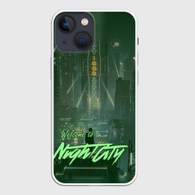 Чехол для iPhone 13 mini с принтом Welcome to Night City ,  |  | ceberpunk | city | night | welcome | киберпанк