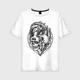 Женская футболка хлопок Oversize с принтом Sacrifice of eternity , 100% хлопок | свободный крой, круглый ворот, спущенный рукав, длина до линии бедер
 | клыки | метал | рога | рок | череп