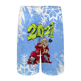 Детские спортивные шорты 3D с принтом Злой Дед Мороз ,  100% полиэстер
 | пояс оформлен широкой мягкой резинкой, ткань тянется
 | 2021 | christmas | merry | быка | год | дед | композитор | мороз | музыка | новогодняя | новый | новый год | трезвый