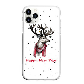 Чехол для iPhone 11 Pro Max матовый с принтом Happy New Year , Силикон |  | christmas toys | deer | deer print | happy new year | new year | snow | snowflakes | tree | новогодний принт | новогодний свитер | новогодняя футболка | новый год | олени | принт оленя | с новым годом | с оленями | снег