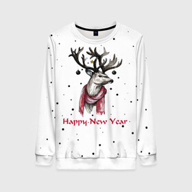 Женский свитшот 3D с принтом Happy New Year , 100% полиэстер с мягким внутренним слоем | круглый вырез горловины, мягкая резинка на манжетах и поясе, свободная посадка по фигуре | christmas toys | deer | deer print | happy new year | new year | snow | snowflakes | tree | новогодний принт | новогодний свитер | новогодняя футболка | новый год | олени | принт оленя | с новым годом | с оленями | снег