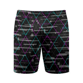 Мужские шорты спортивные с принтом Futuristic Argyle ,  |  | cyberpunk | glitch | глитч | киберпанк | орнамент | ромбы | узор | футуристичный