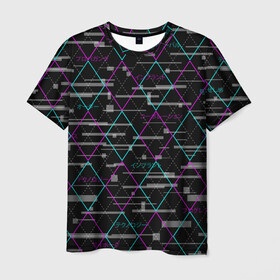 Мужская футболка 3D с принтом Futuristic Argyle , 100% полиэфир | прямой крой, круглый вырез горловины, длина до линии бедер | cyberpunk | glitch | глитч | киберпанк | орнамент | ромбы | узор | футуристичный