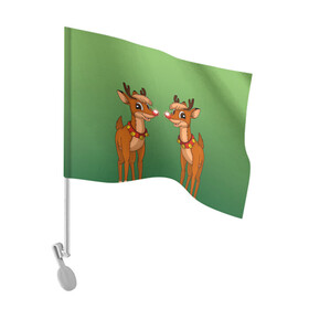 Флаг для автомобиля с принтом два олень мультяшный , 100% полиэстер | Размер: 30*21 см | градиент | детский | зверь | зеркальный | коричневый | красный нос | мультяшный | новый год | олененок | олень | пара | праздник | рога | рожки | рудольф | символ