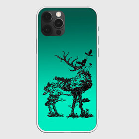 Чехол для iPhone 12 Pro Max с принтом олень из лесных символов , Силикон |  | ворон | градиент | деревья | животное | зверь | лес | лось | олень | природа | рога | сила | силуэт | символы | эко | экология