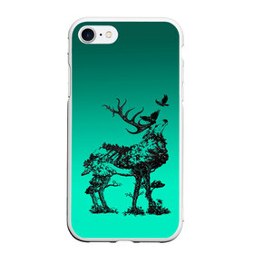 Чехол для iPhone 7/8 матовый с принтом олень из лесных символов , Силикон | Область печати: задняя сторона чехла, без боковых панелей | ворон | градиент | деревья | животное | зверь | лес | лось | олень | природа | рога | сила | силуэт | символы | эко | экология