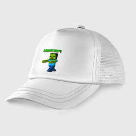 Детская кепка тракер с принтом Minecraft зомби , Козырек - 100% хлопок. Кепка - 100% полиэстер, Задняя часть - сетка | универсальный размер, пластиковая застёжка | 