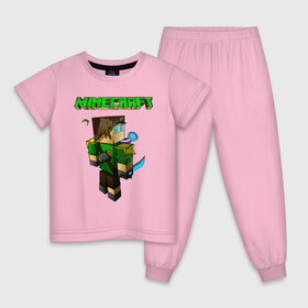 Детская пижама хлопок с принтом Minecraft , 100% хлопок |  брюки и футболка прямого кроя, без карманов, на брюках мягкая резинка на поясе и по низу штанин
 | minecraft | алекс | белый | блоки | ведьма | взрывчатка | визера | волк | гаст | добывать | дракон | зеленый куб | зомби | игра | крафт | крипер | кубики | лошадка | майн | майнкрафт | манкрафт | овечка | оцелот
