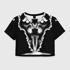 Женская футболка Crop-top 3D с принтом Фенрир , 100% полиэстер | круглая горловина, длина футболки до линии талии, рукава с отворотами | волк | волчара | дотворк | кинжал | тату | фенрир