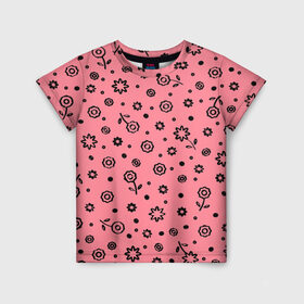 Детская футболка 3D с принтом Цветы , 100% гипоаллергенный полиэфир | прямой крой, круглый вырез горловины, длина до линии бедер, чуть спущенное плечо, ткань немного тянется | розовое | текстуры | узор цветы | цветочки | цветы