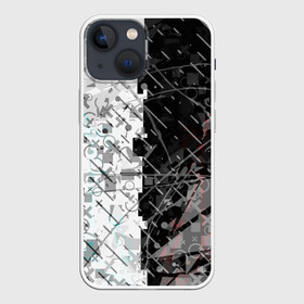 Чехол для iPhone 13 mini с принтом The merger ,  |  | абстракция | геометрия | половина | текстура | узор | фигуры | чёрный и белый