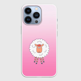 Чехол для iPhone 13 Pro с принтом веселая овечка ,  |  | арт | барашек | вектор | веселое животное | градиент | девочковый | детский | мило | облако | овечка | овца | рисунок | розовый