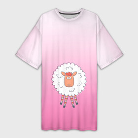 Платье-футболка 3D с принтом веселая овечка ,  |  | арт | барашек | вектор | веселое животное | градиент | девочковый | детский | мило | облако | овечка | овца | рисунок | розовый