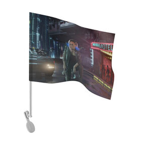 Флаг для автомобиля с принтом Cyberpunk 2077 , 100% полиэстер | Размер: 30*21 см | 2077 | action | cyberpunk | cyberpunk 2077 | rpg | игра | киберпанк | найт сити | рпг
