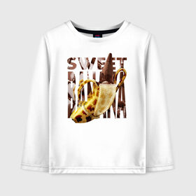 Детский лонгслив хлопок с принтом Sweet banana , 100% хлопок | круглый вырез горловины, полуприлегающий силуэт, длина до линии бедер | Тематика изображения на принте: new year. | sweet banana | банан | грифель | джем | зверь | иголки | карандаш | кольцо | леопард | леопардовый | нг | новый год | овощ | ожерелья | подарок | прздник | принадлежность | сладкий банан | украшения