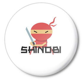 Значок с принтом Шиноби ,  металл | круглая форма, металлическая застежка в виде булавки | воин | зеленый мини ниндзя | катана | маска | маскировка | ниндзюцу | стикмен | япония