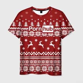 Мужская футболка 3D с принтом PornHub Свитер , 100% полиэфир | прямой крой, круглый вырез горловины, длина до линии бедер | brazzers | hub | браззерс | новогодний | праздничный | рождественский