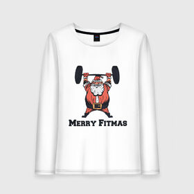 Женский лонгслив хлопок с принтом Merry Fitmas , 100% хлопок |  | 