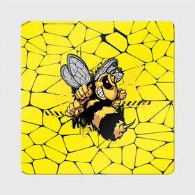 Магнит виниловый Квадрат с принтом Дикая пчела , полимерный материал с магнитным слоем | размер 9*9 см, закругленные углы | Тематика изображения на принте: дикая пчела | жало | мед | насекомые | опасность | соты | текстура | шершень