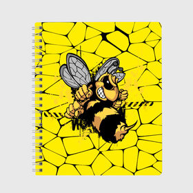 Тетрадь с принтом Дикая пчела , 100% бумага | 48 листов, плотность листов — 60 г/м2, плотность картонной обложки — 250 г/м2. Листы скреплены сбоку удобной пружинной спиралью. Уголки страниц и обложки скругленные. Цвет линий — светло-серый
 | дикая пчела | жало | мед | насекомые | опасность | соты | текстура | шершень