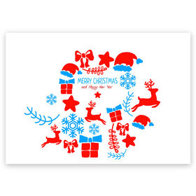Поздравительная открытка с принтом Merry Christmas and HNY , 100% бумага | плотность бумаги 280 г/м2, матовая, на обратной стороне линовка и место для марки
 | 2021 | 2022 | happy | new year | быка | гирлянда | дед мороз | елка | зеленый | игрушка | клаус | конфеты | нг | новый год | носок | перчатка | печенье | подарок | полосы | пряник | рождество | с | санта | сладости | снег