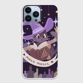 Чехол для iPhone 13 Pro Max с принтом Make Magic   делаем магию ,  |  | Тематика изображения на принте: book | halloween | magic | spell | spellbook | witch | ведьма | ведьмин кот | волшебник | волшебство | заклинание | книга | кот | магия | фамильяр | хэллоуин | чародей | чародейка