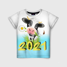 Детская футболка 3D с принтом Новый Год 2021 , 100% гипоаллергенный полиэфир | прямой крой, круглый вырез горловины, длина до линии бедер, чуть спущенное плечо, ткань немного тянется | 