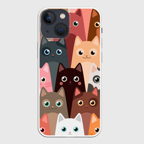 Чехол для iPhone 13 mini с принтом Котики мультяшные ,  |  | cat | cats | cosmos | kitten | mem | memes | rose | roses | глаза | глазки | киска | космос | кот | котёнок | котик | котики | котэ | котята | кошак | кошка | кошки | красивая | мем | мемчики | милая | прикольная | розы | светлая