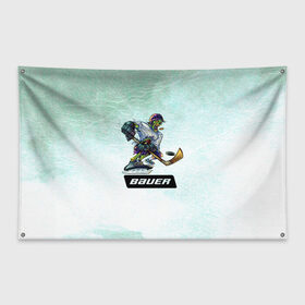 Флаг-баннер с принтом BAUER , 100% полиэстер | размер 67 х 109 см, плотность ткани — 95 г/м2; по краям флага есть четыре люверса для крепления | bauer | бауэр | зима | зомби | игра | клюшка | коньки | лёд | спортсмен | хоккеист | хоккей | шайба