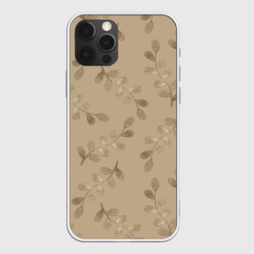 Чехол для iPhone 12 Pro Max с принтом Листья на бежевом фоне , Силикон |  | 8 марта | spring | бежевый | весна | веточки | листья | праздник | природа | растения